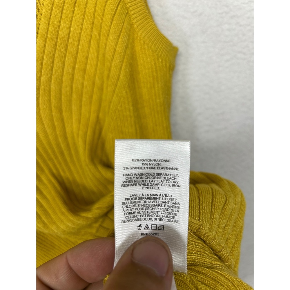 Express Ribbed Knit Tank Top Womens Small Mustard Yellow Pointelle Mesh Top - Picture 4 of 9